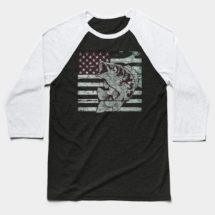 Fishing Camouflage US American Flag Bass Fish Design Baseball T-Shirt