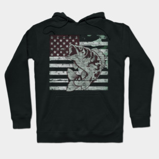 Fishing Camouflage US American Flag Bass Fish Design Hoodie