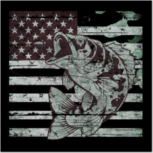 Fishing Camouflage US American Flag Bass Fish Design Posters and Art