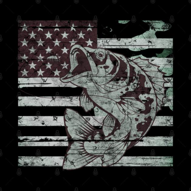Fishing Camouflage US American Flag Bass Fish Design by Pixel Threads 