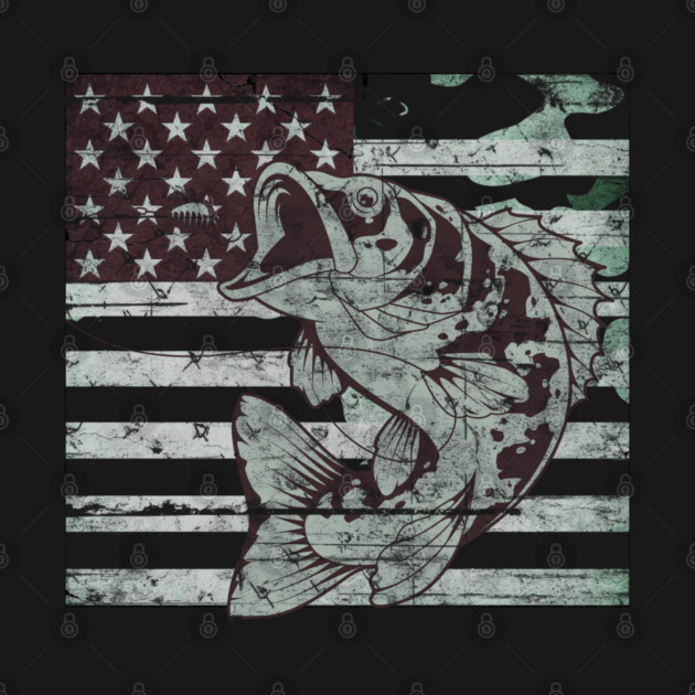 Fishing Camouflage US American Flag Bass Fish Design by Pixel Threads 
