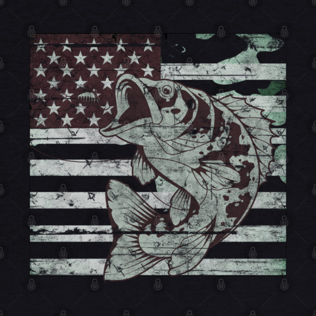 Fishing Camouflage US American Flag Bass Fish Design by Pixel Threads 