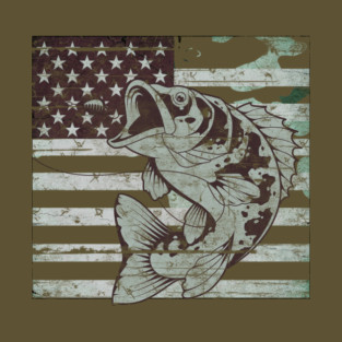 Fishing Camouflage US American Flag Bass Fish Design T-Shirt