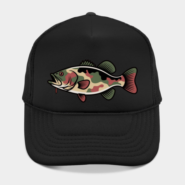 Fishing Camouflage, Bass Fish Design for Fishermen & Patriots – Perfect for Anglers, Boat Fishing by Pixel Threads 