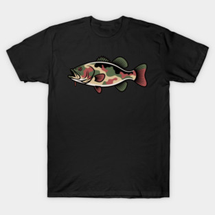 Fishing Camouflage, Bass Fish Design for Fishermen & Patriots – Perfect for Anglers, Boat Fishing T-Shirt