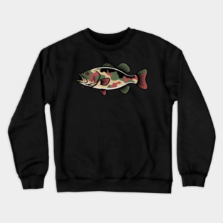 Fishing Camouflage, Bass Fish Design for Fishermen & Patriots – Perfect for Anglers, Boat Fishing Crewneck Sweatshirt