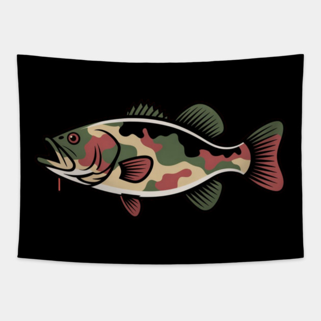 Fishing Camouflage, Bass Fish Design for Fishermen & Patriots – Perfect for Anglers, Boat Fishing Tapestry by Pixel Threads 