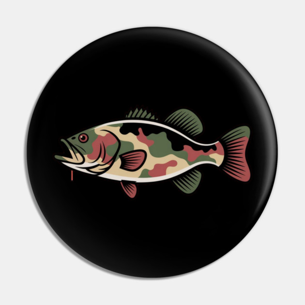Fishing Camouflage, Bass Fish Design for Fishermen & Patriots – Perfect for Anglers, Boat Fishing Pin by Pixel Threads 