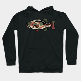 Fishing Camouflage, Bass Fish Design for Fishermen & Patriots – Perfect for Anglers, Boat Fishing Hoodie