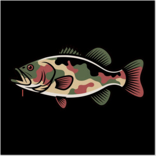 Fishing Camouflage, Bass Fish Design for Fishermen & Patriots – Perfect for Anglers, Boat Fishing Posters and Art
