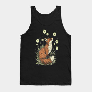 Vintage Red Fox with Floating Fireflies Tank Top