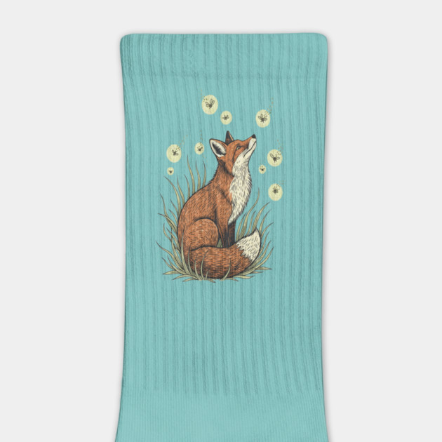 Vintage Red Fox with Floating Fireflies by BirdsnStuff