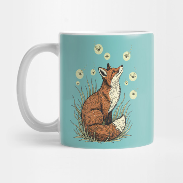 Vintage Red Fox with Floating Fireflies by BirdsnStuff