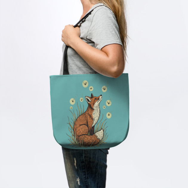 Vintage Red Fox with Floating Fireflies by BirdsnStuff