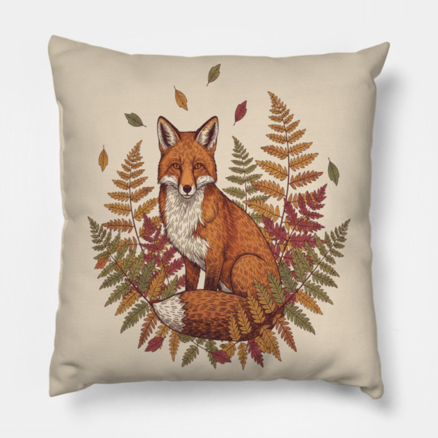 Vintage Red Fox with Autumn Pillow by BirdsnStuff