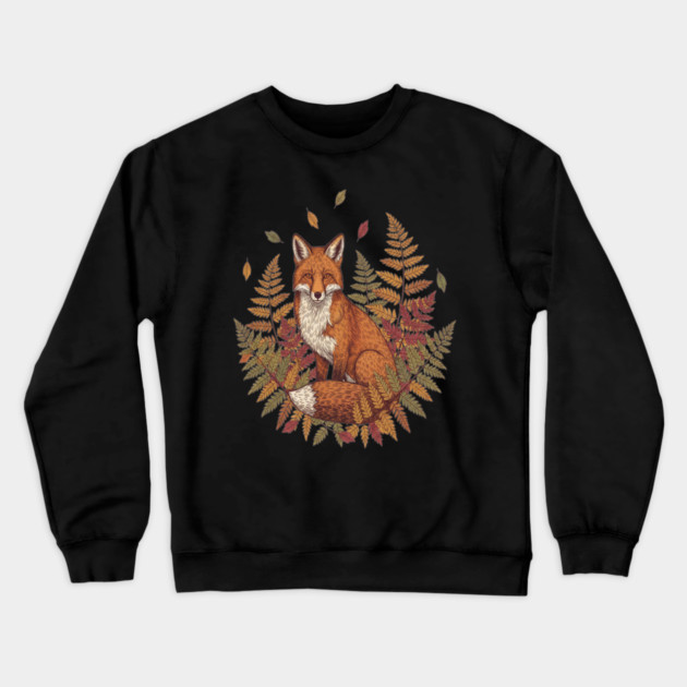 Vintage Red Fox with Autumn Crewneck Sweatshirt by BirdsnStuff