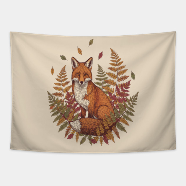 Vintage Red Fox with Autumn Tapestry by BirdsnStuff