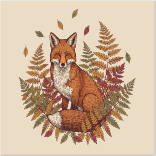 Vintage Red Fox with Autumn Posters and Art