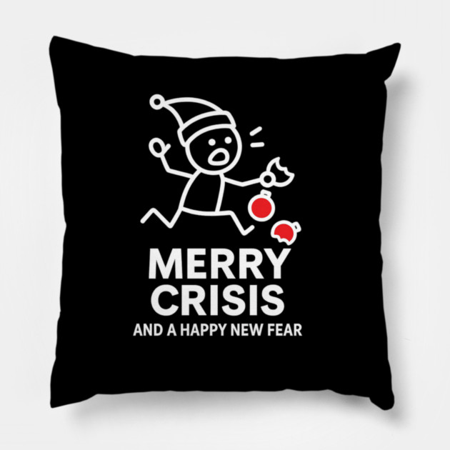 Merry Crisis Funny Christmas Shirt – Stick Figure Holiday Humor Tee – Relatable Xmas Gift for Friends, Coworkers, and Parents Pillow by Anne Lee