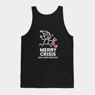 Merry Crisis Funny Christmas Shirt – Stick Figure Holiday Humor Tee – Relatable Xmas Gift for Friends, Coworkers, and Parents Tank Top