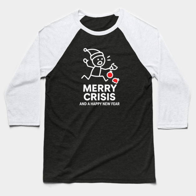 Merry Crisis Funny Christmas Shirt – Stick Figure Holiday Humor Tee – Relatable Xmas Gift for Friends, Coworkers, and Parents Baseball T-Shirt by Anne Lee