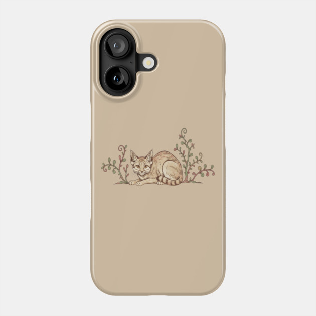 Vintage Sand Cat with Desert Shrubs Phone Case by BirdsnStuff