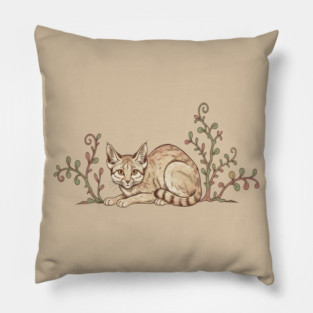 Vintage Sand Cat with Desert Shrubs Pillow
