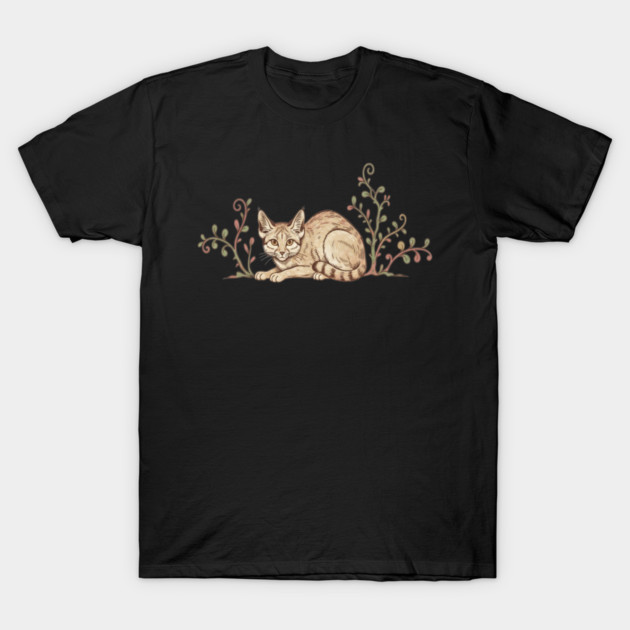 Vintage Sand Cat with Desert Shrubs T-Shirt by BirdsnStuff