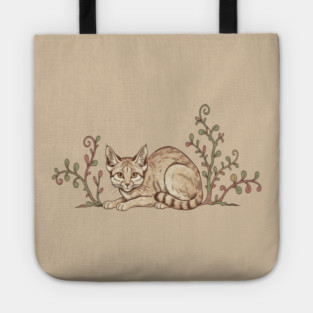 Vintage Sand Cat with Desert Shrubs Tote