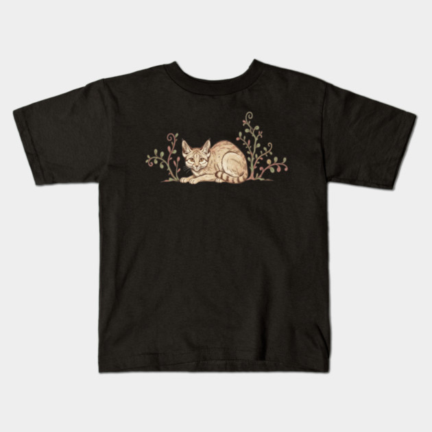 Vintage Sand Cat with Desert Shrubs Kids T-Shirt by BirdsnStuff