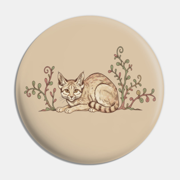 Vintage Sand Cat with Desert Shrubs Pin by BirdsnStuff
