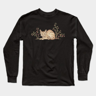 Vintage Sand Cat with Desert Shrubs Long Sleeve T-Shirt