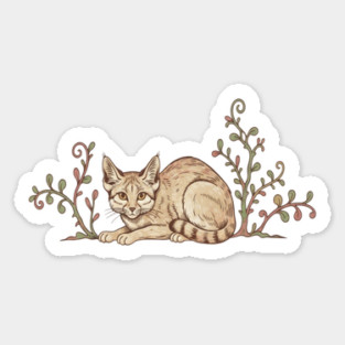 Vintage Sand Cat with Desert Shrubs Sticker