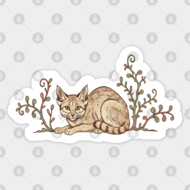 Vintage Sand Cat with Desert Shrubs Sticker by BirdsnStuff