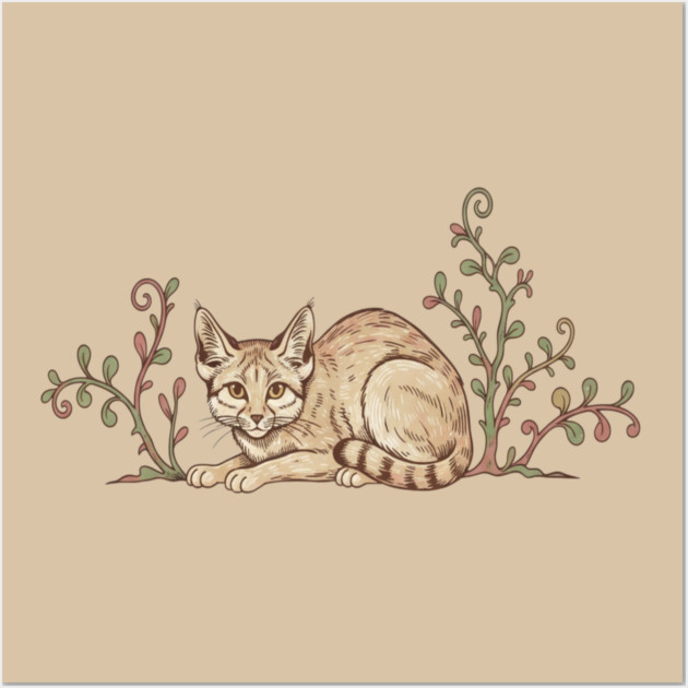 Vintage Sand Cat with Desert Shrubs Wall Art by BirdsnStuff