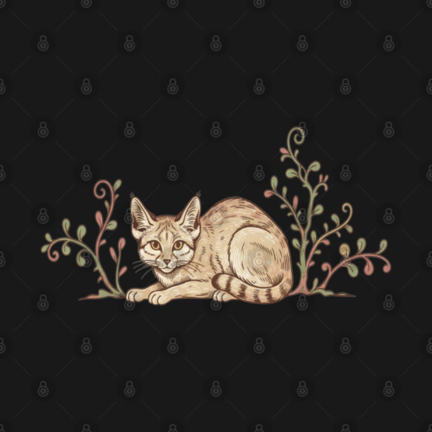 Vintage Sand Cat with Desert Shrubs by BirdsnStuff