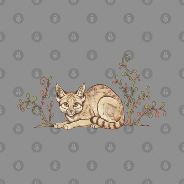 Vintage Sand Cat with Desert Shrubs by BirdsnStuff
