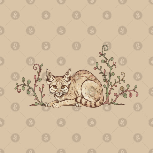 Vintage Sand Cat with Desert Shrubs by BirdsnStuff