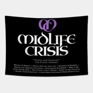Midlife Crisis Band Logo Parody – Forty and Furious Album Design Tapestry