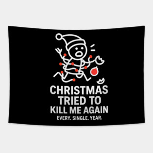 Funny Christmas Stick Figure Shirt – Holiday Chaos Tee – Relatable Xmas Gift for Coworkers, Parents, and Friends Tapestry