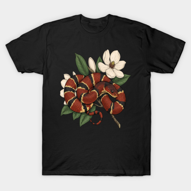 Vintage Scarlet Kingsnake with Magnolias T-Shirt by BirdsnStuff