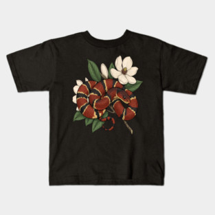 Vintage Scarlet Kingsnake with Magnolias Kids T-Shirt