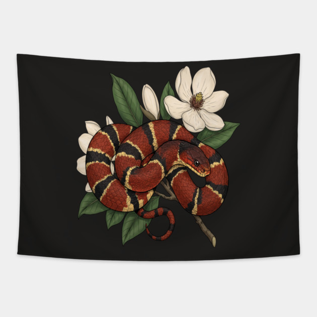 Vintage Scarlet Kingsnake with Magnolias Tapestry by BirdsnStuff