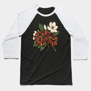 Vintage Scarlet Kingsnake with Magnolias Baseball T-Shirt