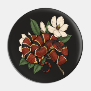 Vintage Scarlet Kingsnake with Magnolias Pin
