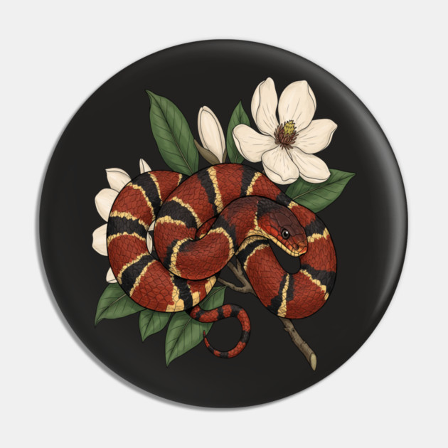 Vintage Scarlet Kingsnake with Magnolias Pin by BirdsnStuff