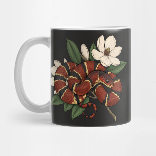 Vintage Scarlet Kingsnake with Magnolias by BirdsnStuff