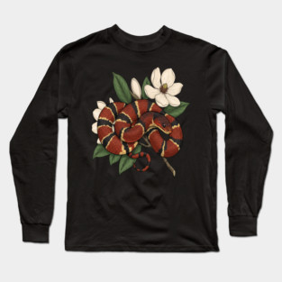 Vintage Scarlet Kingsnake with Magnolias Long Sleeve T-Shirt