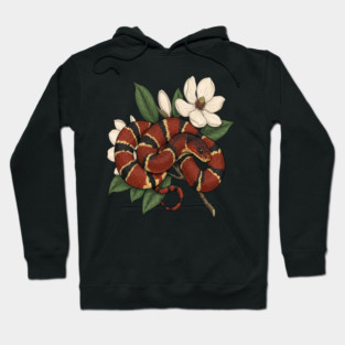 Vintage Scarlet Kingsnake with Magnolias Hoodie