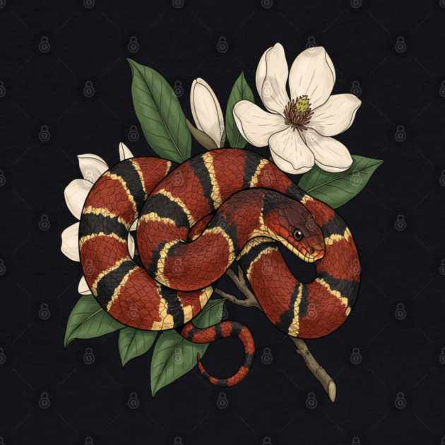 Vintage Scarlet Kingsnake with Magnolias by BirdsnStuff